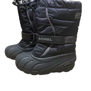 Sorel Black Insulated Waterproof Kids Snow Boots - Size 1